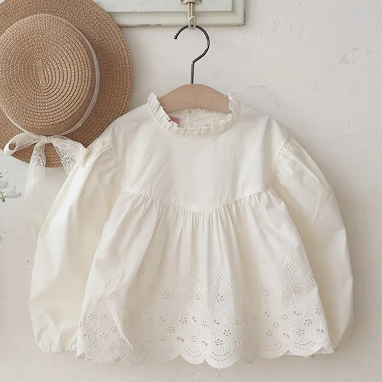 2026 Spring Strawberry Girl Children Lace Doll Style Long Sleeve Shirt Fashion and All-match Kids Shirt