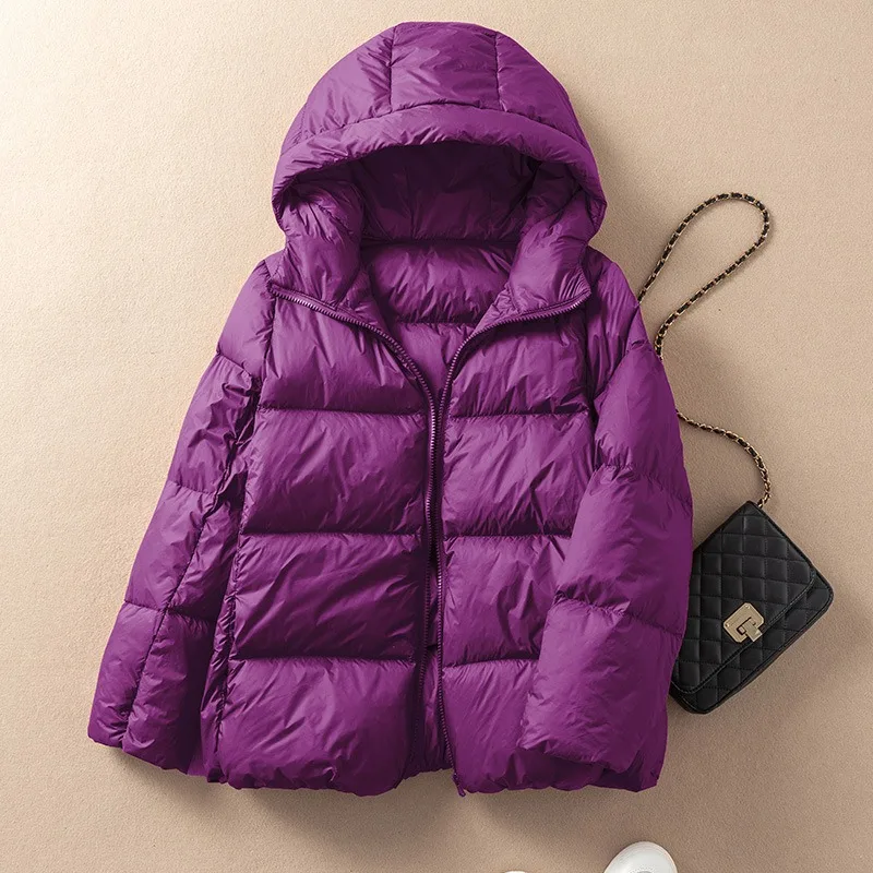Women's Clothing Short Hooded Puffer Jacket Simple Elegant Down Jacket Women's Autumn Winter Warm White Duck Down Coat Korean