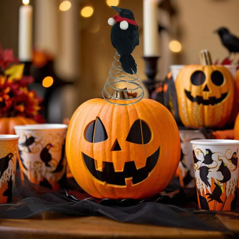 Adorno de árbol espeluznante para Halloween, adorno de árbol de cuervo con bufanda, bola de pompón, adornos navideños en miniatura para suministros de fiesta embrujados