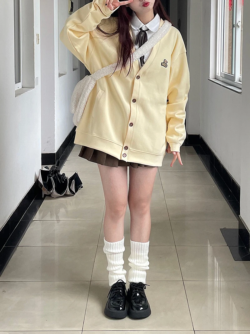 2024 Fashion Cute Kawaii College Jackets Cardigan hoodie Coat Women Preppy Bear Embroidery Loose Casual Harajuku jacket Girl