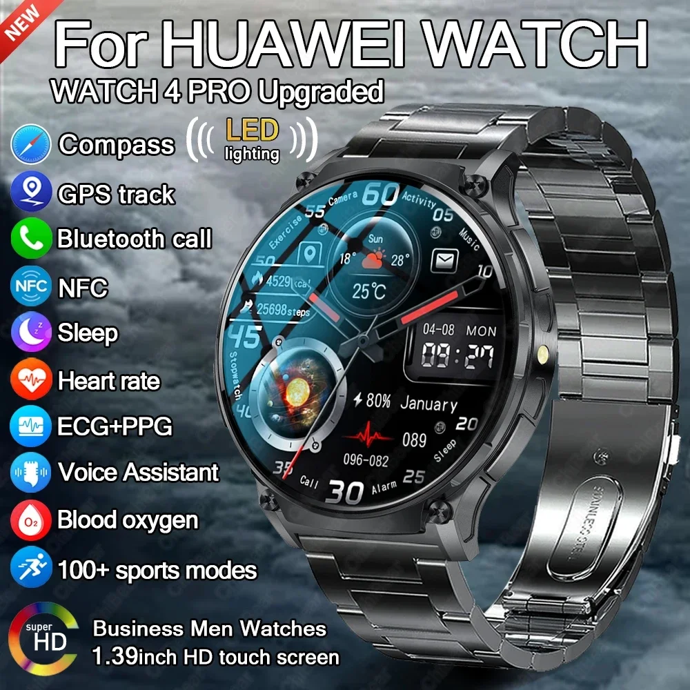 

Для Huawei Watch 4 NFC Смарт-часы для мужчин ЭКГ + PPG Компас Температура GPS 100+ Спортивный фитнес-трекер Bluetooth Вызов Смарт-часы для мужчин