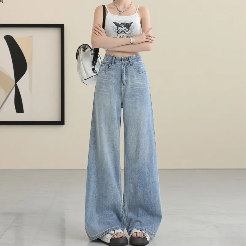 

Женские джинсы Look Thinner, прямые джинсы для отдыха, европейские и американские свободные джинсовые широкие брюки для похудения, универсальные брюки с высокой талией