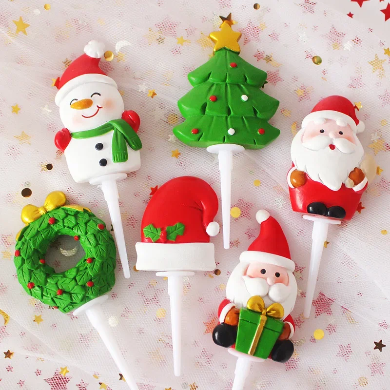 Resin Christmas Cake Toppers, Santa Claus Decor, Xmas, Small House, Cupcake, Dec Merry Christmas Decor for Home, Happy New Year