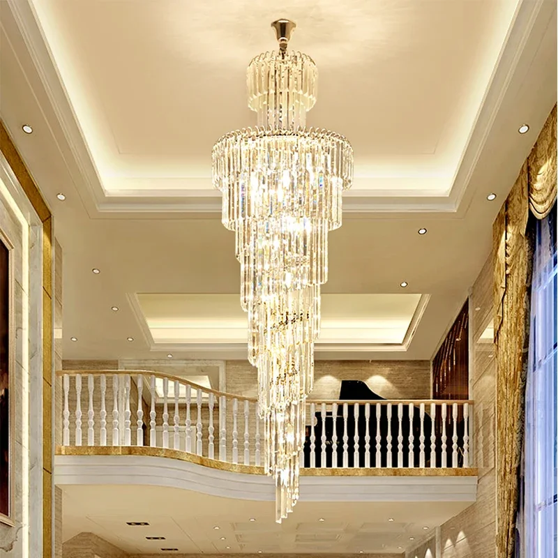 

Large Decorative Ceiling Pendant Lighting Living Room Chrome Pendant Lamp Spiral Stair Lights Luxury Crystal Chandelier