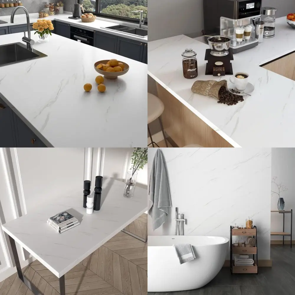 ورق جدران قابل للتقشير واللصق من الرخام الأبيض مقاوم للماء ذاتي اللصق لأسطح الكونترتوب والرش الخلفية، 36 × 160 بوصة، اتصال رخامي P #1