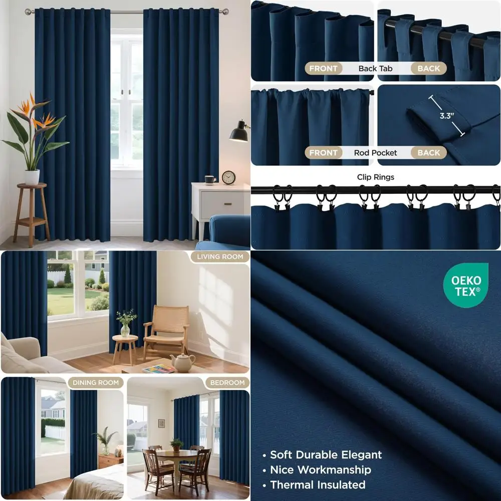 

Thermal Insulated 96-Inch Blackout Curtains, 2-Panel Set for Bedroom, Room Darkening Drapes