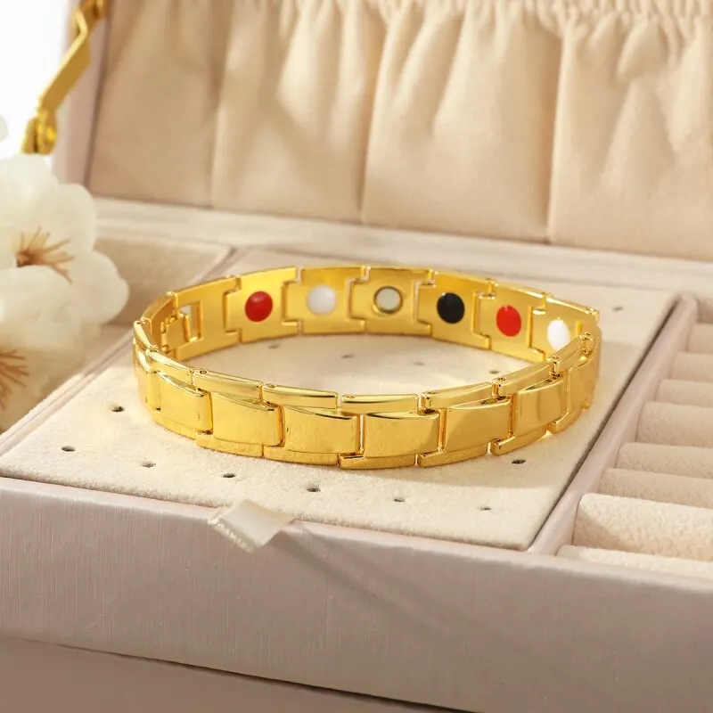 1pcs Gold-color Bracelet Men And Women Universal Style Luxury Style Oil Dripping With Soldered Magnets Detachable Jewelry