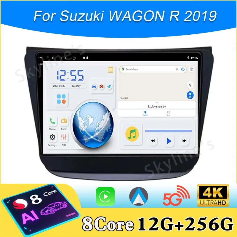 أندرويد 15 راديو السيارة الوسائط المتعددة لسوزوكي واجون R 2019 الملاحة نظام تحديد المواقع السيارات فيديو 4G BT Carplay أندرويد السيارات QLED No 2din DVD #1