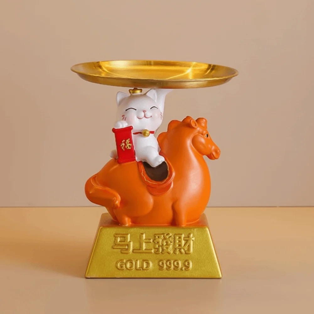 With Tray Horse Year Mascot Ornaments Lucky Cat Storage Zodiac Horse Figurines Cute Decorative Horse Figures Ornament