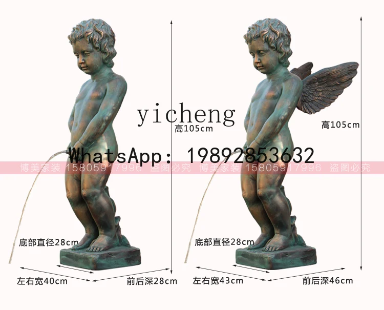 Cupid Angel Flowing Water Fountain Ornament Outdoor Courtyard Garden Water Pool Figure Sculpture