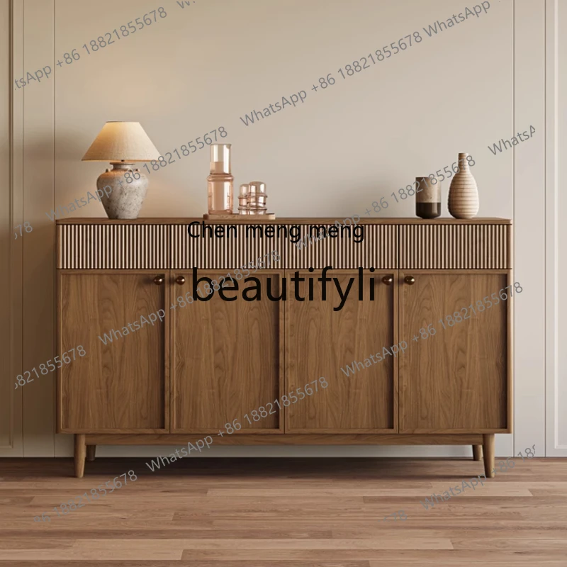 

Medieval style all-solid wood dining side cabinet, walnut partition cabinet, retro new Chinese storage cabinet H