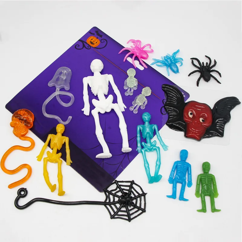 10Pcs Halloween Skeleton Spider Prank Antistress Gadget decorazione puntelli giocattolo di gomma gag scherzi pratici giocattoli