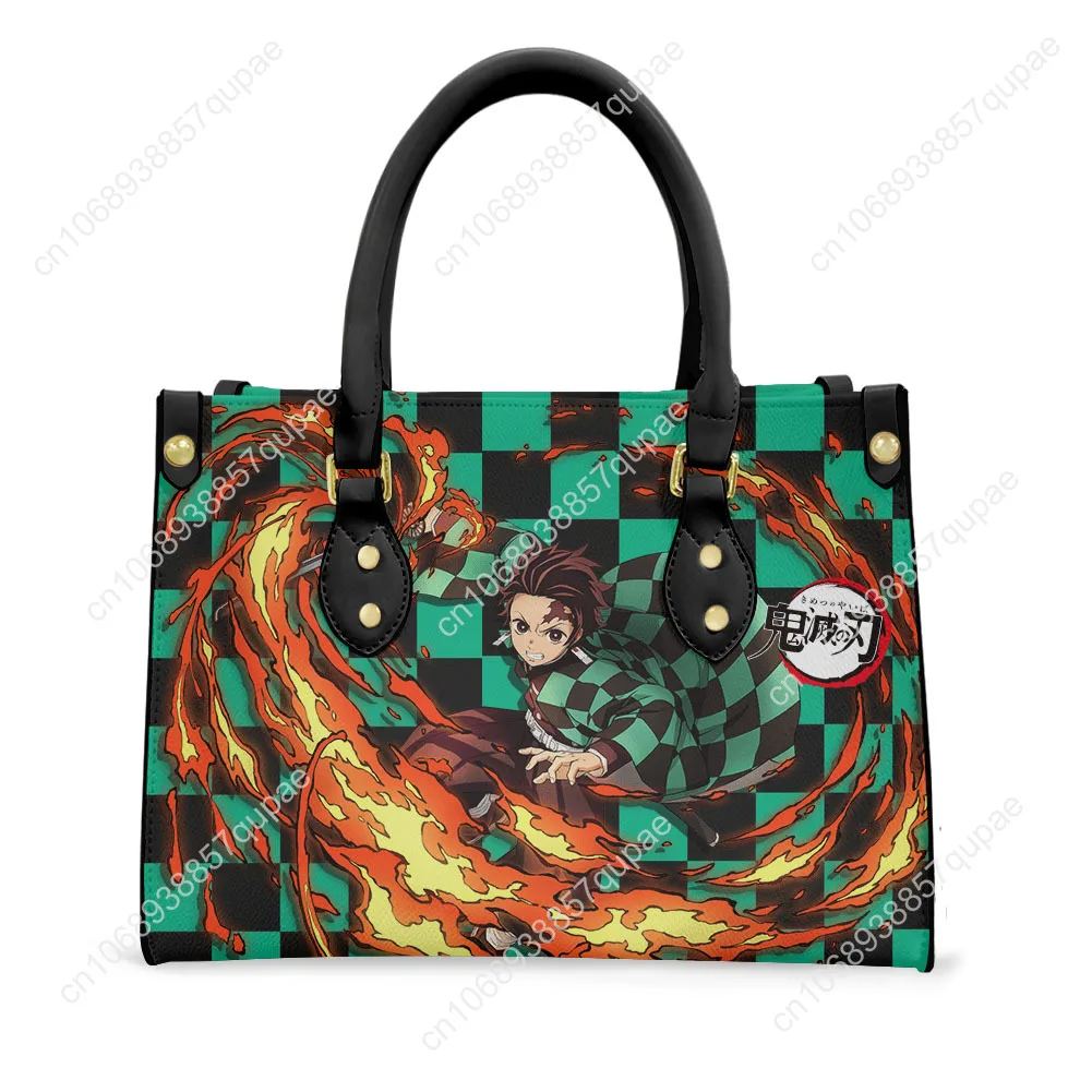 

Anime Demon Slayer Tote Bag Purse Tanjirou Nezuko Womens Mens Text Image PU Leather Handbag Business Shopping Gift Bags