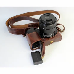 PU leather case Camera Bag Cover Pouch for Sony A6400 A6300 A6100 A6000 with 16-50mm half bottom cover With Battery Opening