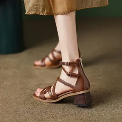 Buckles Woman Shoes Round Toe Tip Sandals for Women With Medium Heels Original Anti Slip Hot Sales Comfortable and Elegant