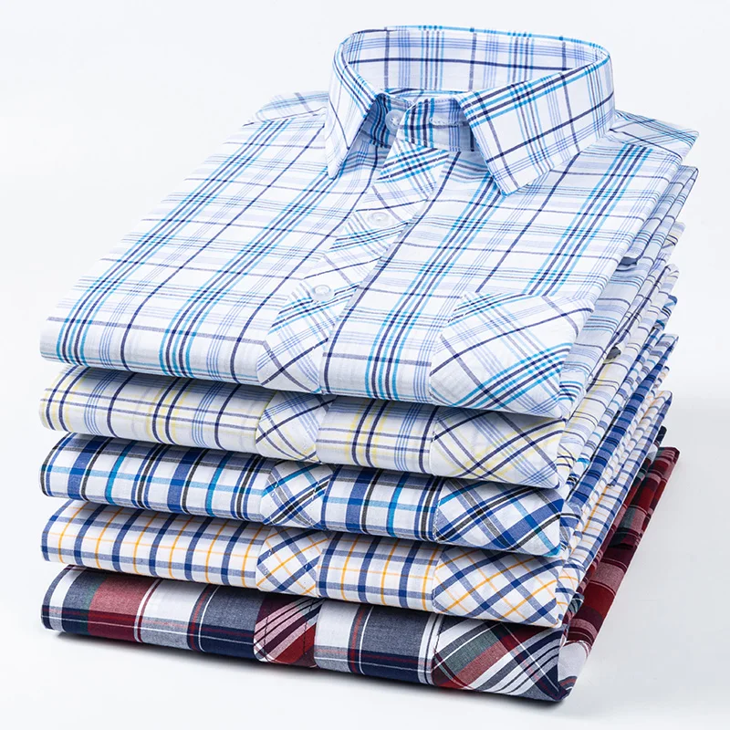 Camisa de algodón Oxford a cuadros informal versátil para hombre, bolsillo frontal en el pecho, ajuste Regular, botón de un solo pecho, cuello grueso