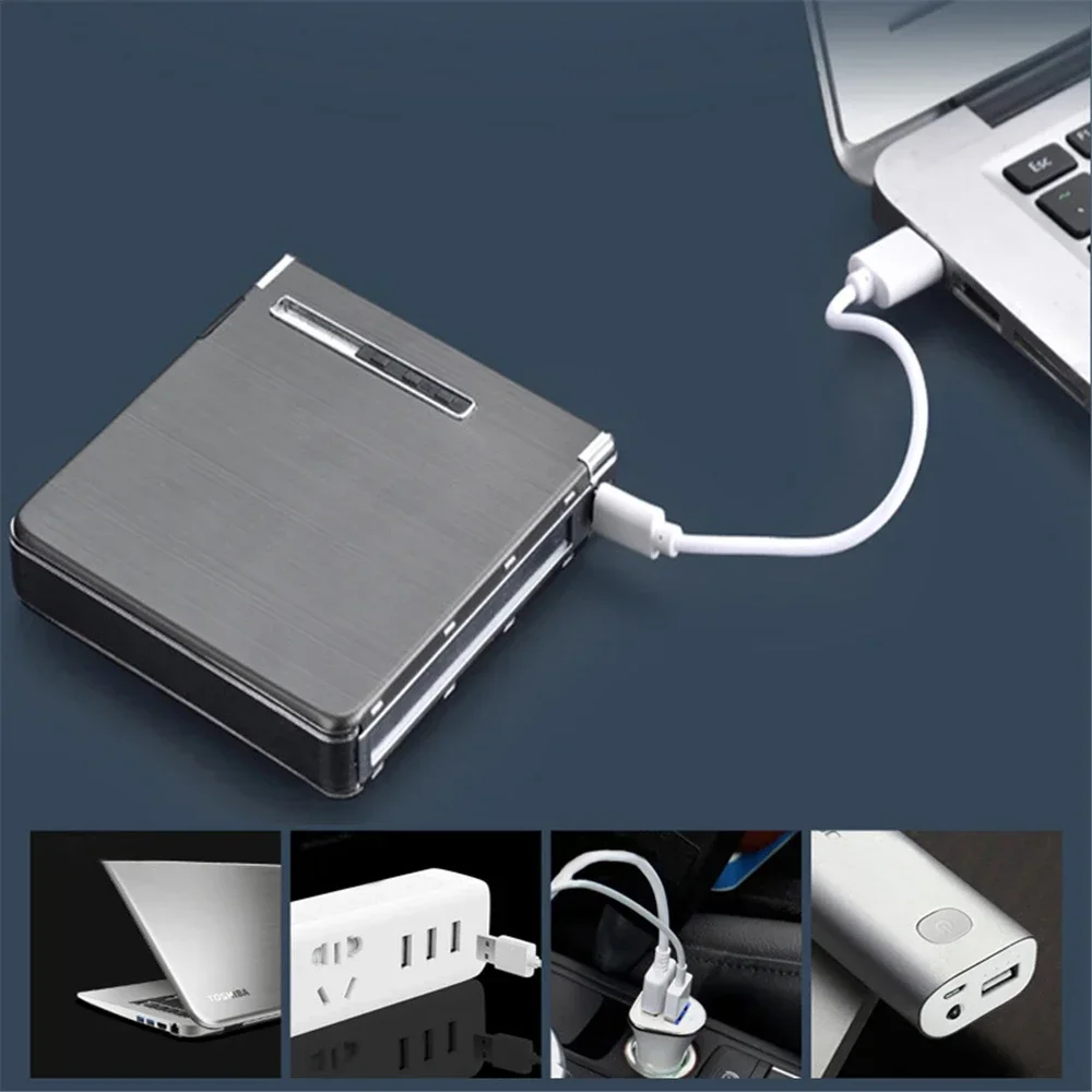 Portable Automatic Cigarette Case With Lighter 20Pcs Capacity Metal Cigarette Boxes Windproof USB Charging Box Cigarette Holder