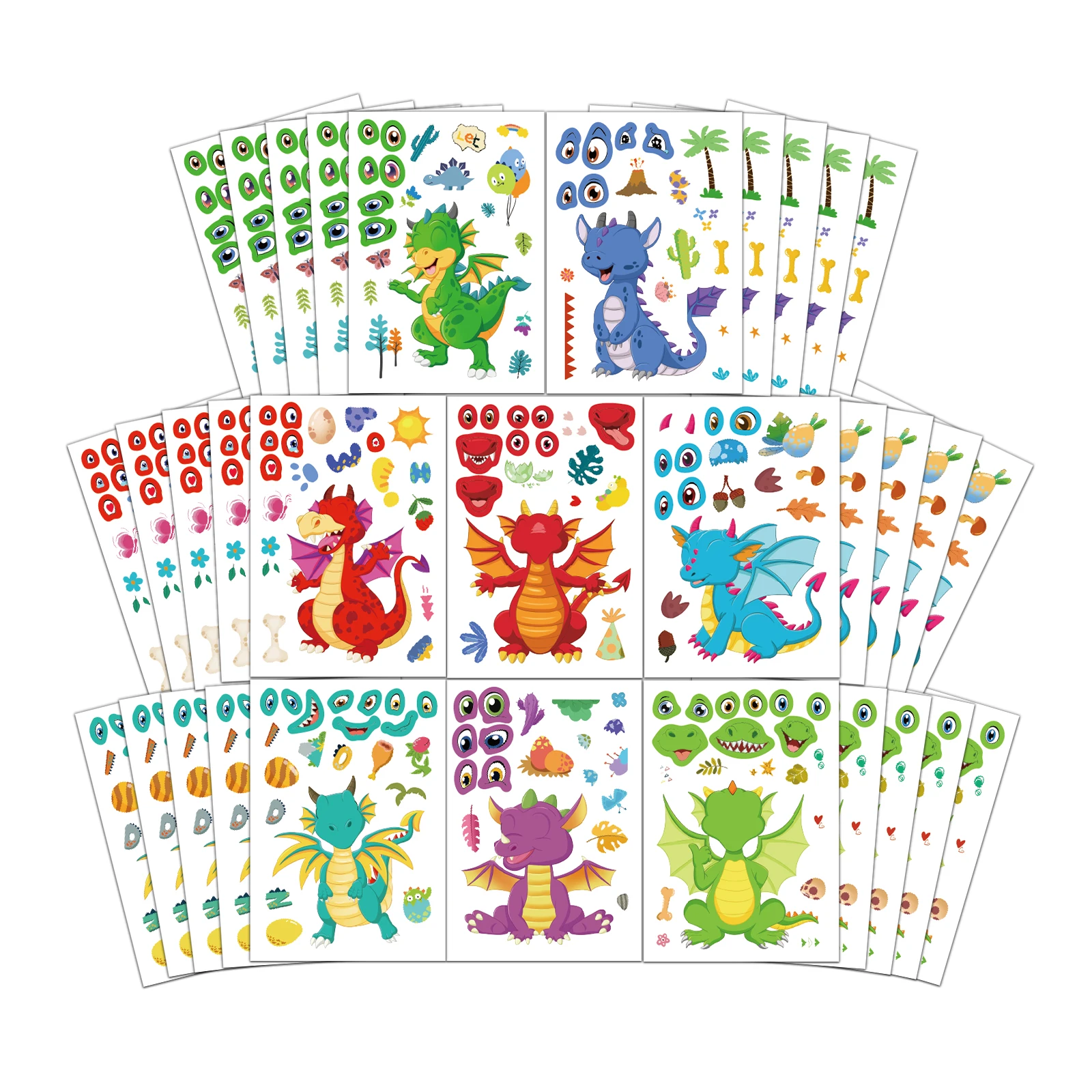 8 قطع من ملصقات تغيير وجه التنين، مواد حساب DIY، حافظات هواتف، حقائب أجهزة الكمبيوتر المحمولة، أكواب مياه، ملصقات مقاومة للماء