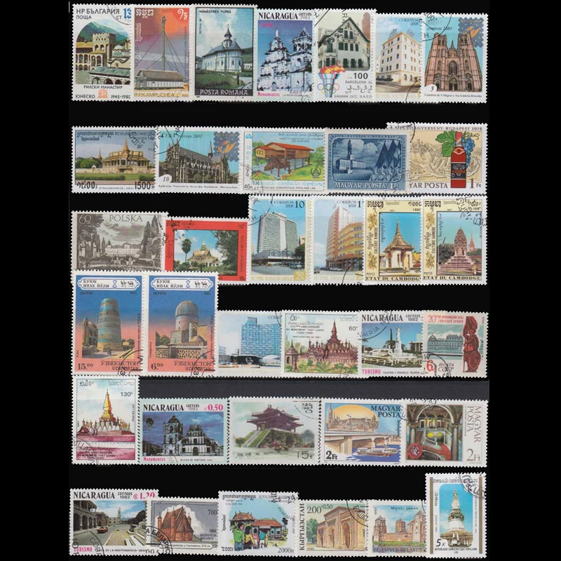 10/50/100 PCS/lot All Different Topic Buildings Postage Stamps With Post Mark For Collection Gift Scrapbooking