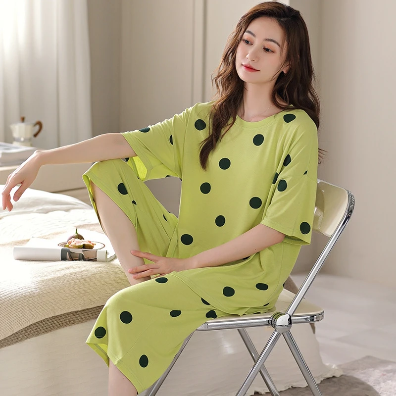 

Casual Floral Print Pajama Set Short Sleeve Top And Pants Comfortable Fresh Style Fit Women's Summer Sleepwear Loungewear Comfy