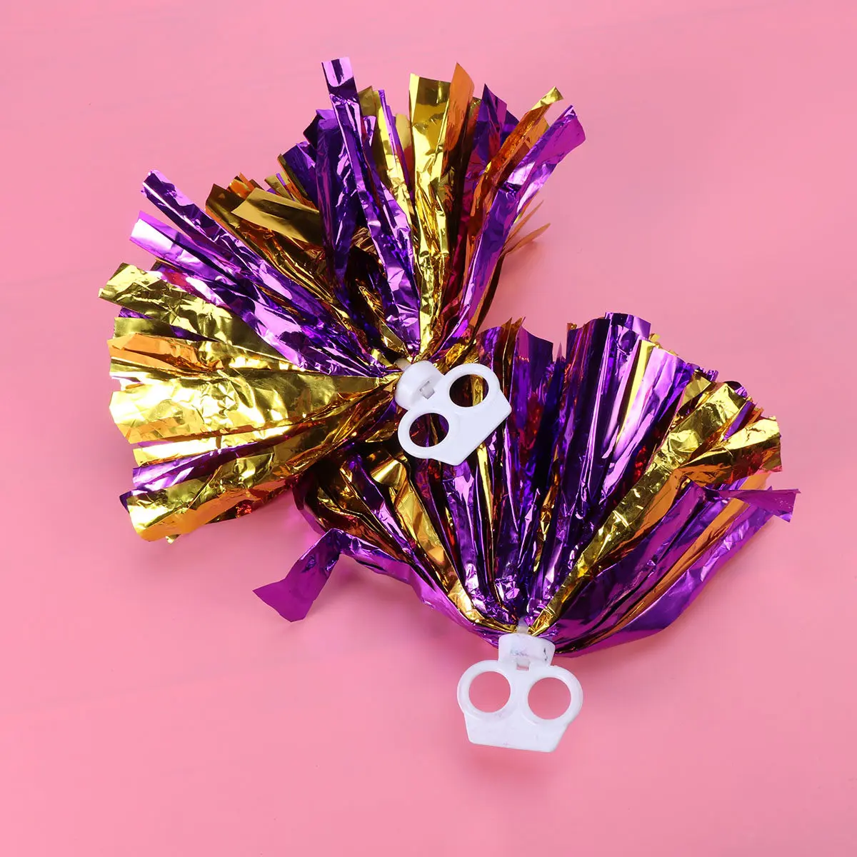 2Pcs Glossy Plastic Cheer Poms Smooth Ring Safe for Fingers Purple Gold Pom Poms for Cheerleading Squad Sports Events 30Cm