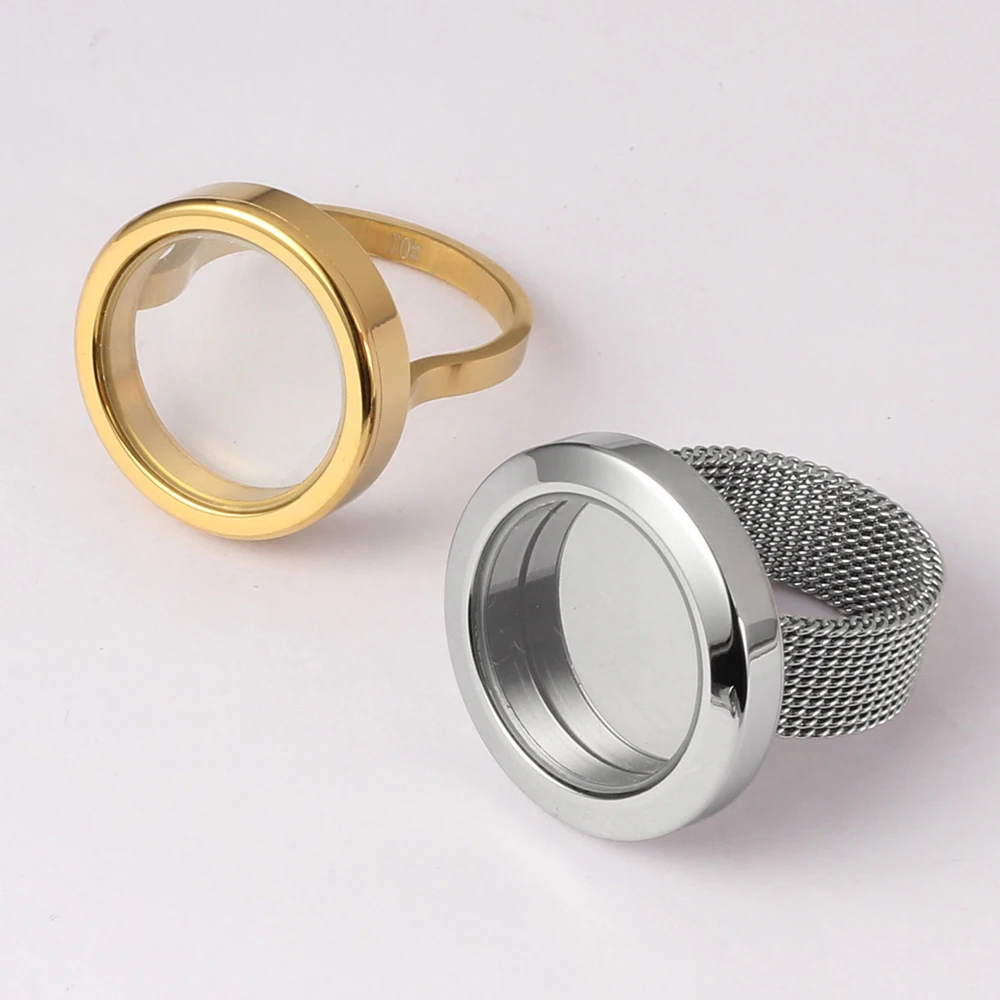 Twist Open 22.5mm/25mm Screw Top Silver/Gold/Rose Gold Color 316L Stainless Steel Floating Glass Living Memory Locket Ring