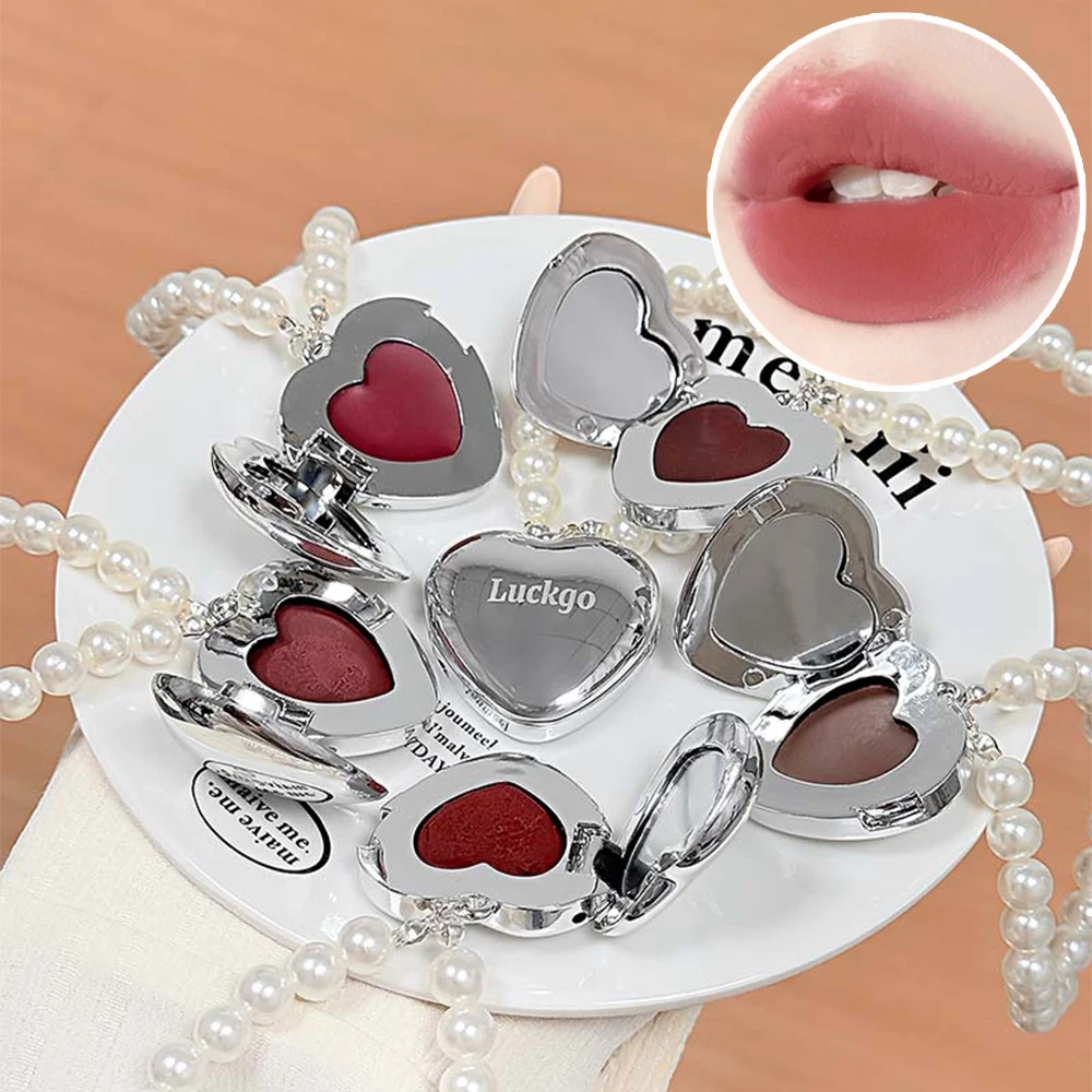 Mini Heart Shape Water Matte Mist Lip Llaze Mirror Lip Gloss, Pearl Pendant Lipstick Hydrating Moisturizing, Long Lasting