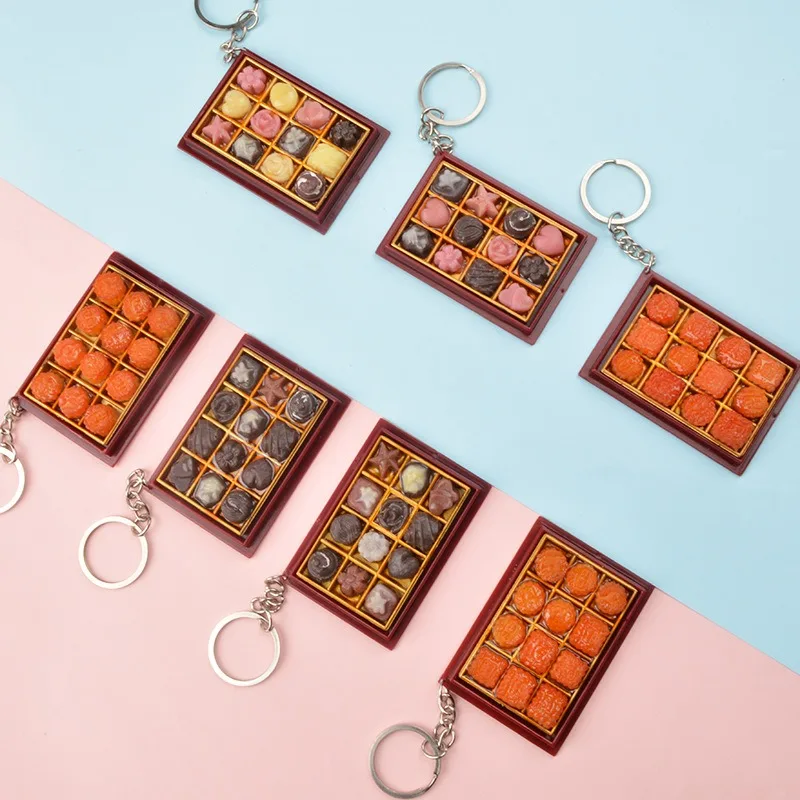 

Fake Chocolate Mooncake Gift Box Dessert PVC Toys Pendant Simulation Food Play Model Keychain Creative Mid-autumn Decorations