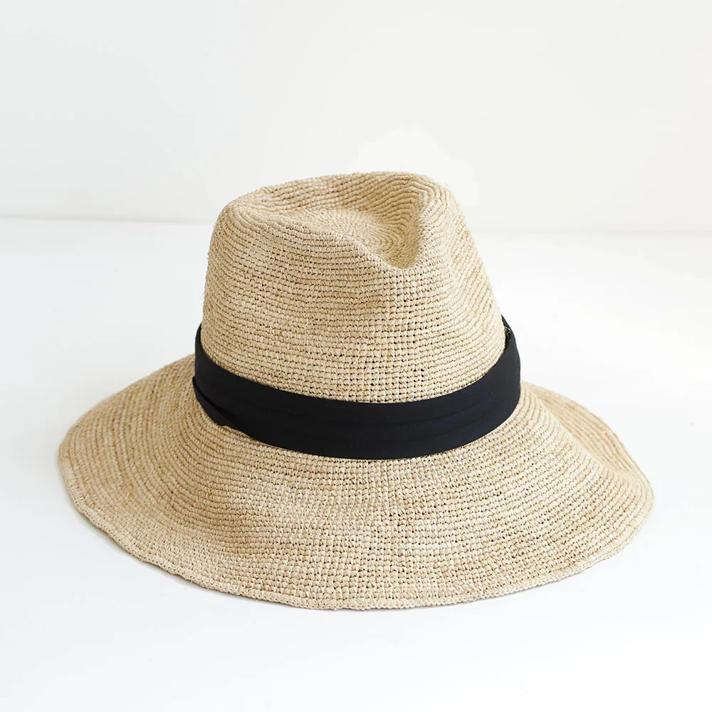 

2026 New Spring Summer Fashion Casual Simple Crochet Raffia Cowboy Hat with Curled Brim Outdoor Sun Protection Straw Hat
