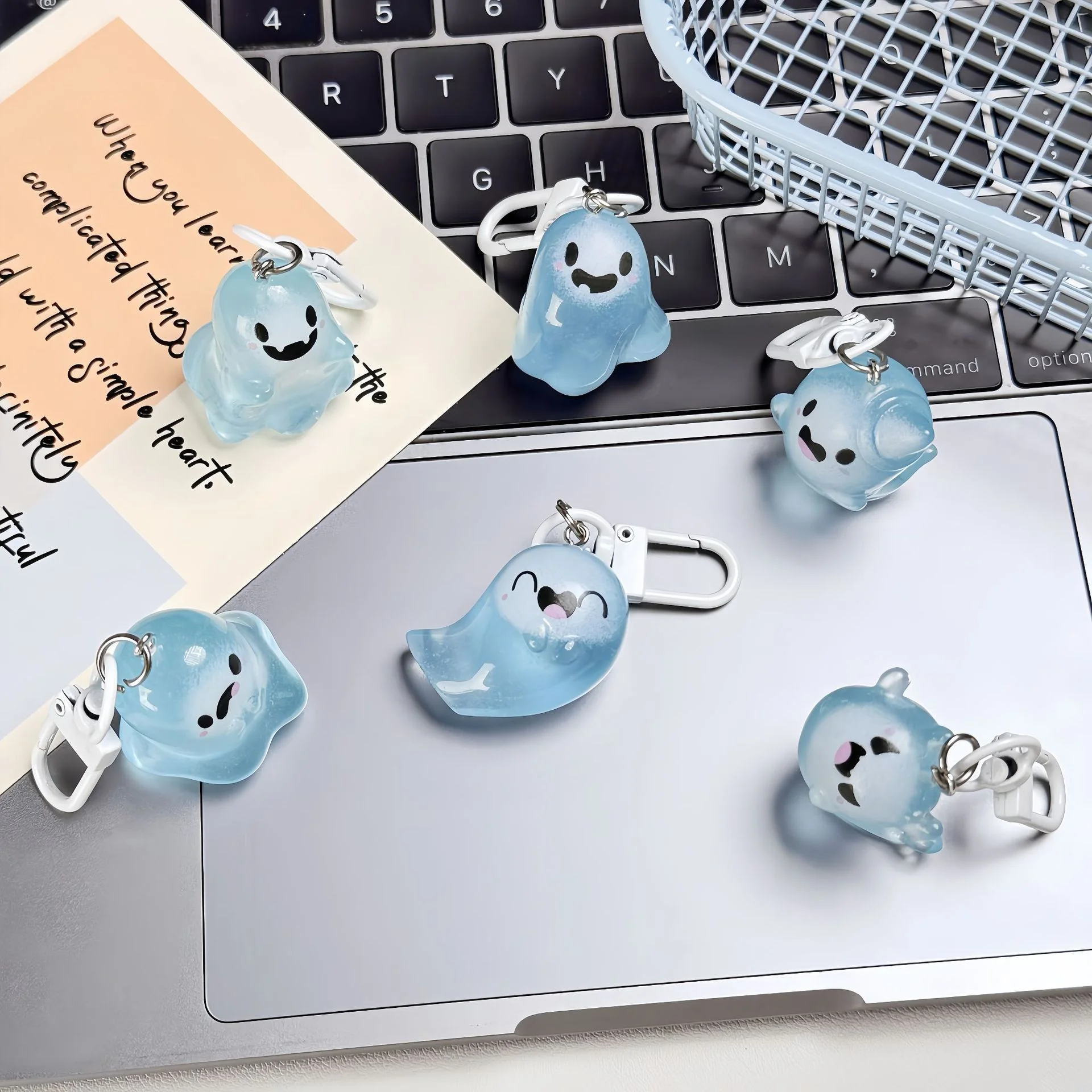 Halloween Jelly Ghost Keychain, Three-Dimensional Cartoon Glow-in-The-Dark Elf Pendant, Couple Best Friend Schoolbag Accessory view 2