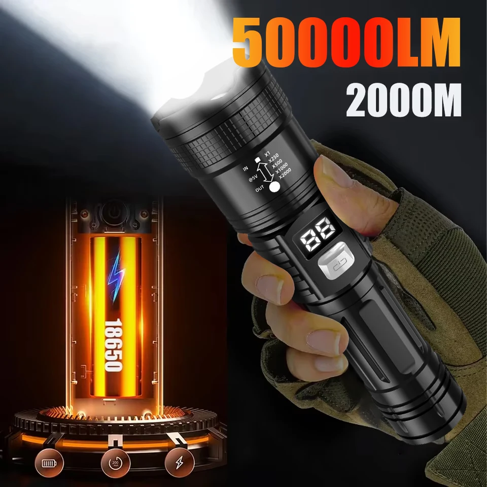 High Power LED Flashlights Built-in battery USB Rechargeable Strong Hand Light Multifunctional Torch Lamp For Emergency Camping