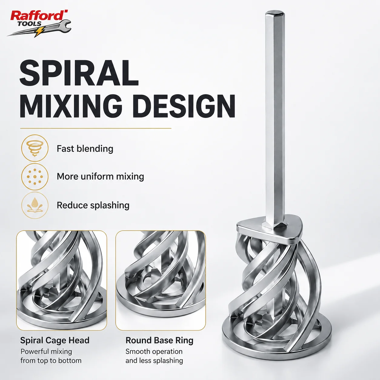 Rafford Spiral Paint & Epoxy Resin Mixer, Drill Attachment Mixing Paddle Tool, Fast Uniform Stirring for Coatings Adhesives PETG
