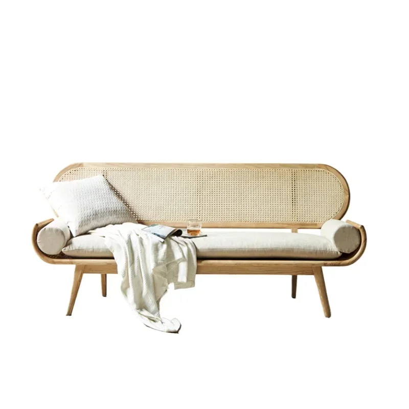 

Диван-кресло из цельного дерева из ротанга, дизайнерское скандинавское ins, простое кресло для гостиной, двойное тройное кресло из ротанга, проживание в семье, маленькая квартира