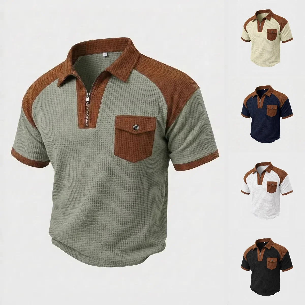 

Summer men's new waffle fabric, lightweight, breathable, loose and soft, comfortable multi-color short-sleeved shirt