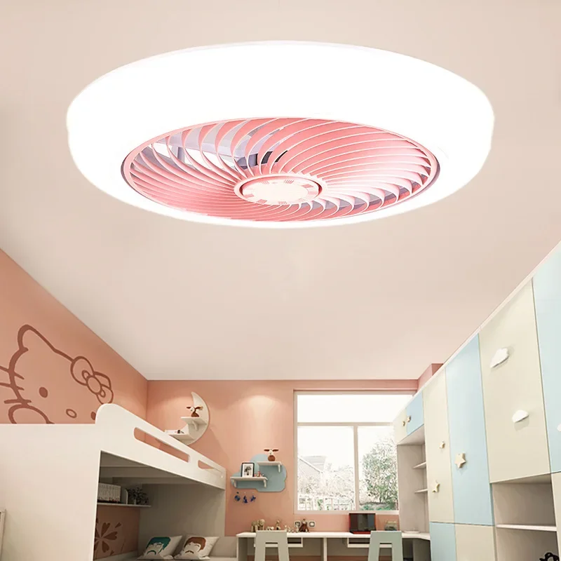 Ventilador de techo moderno con luz, lámpara de decoración de dormitorio con Control remoto por aplicación, hoja Invisible de aire, retráctil y