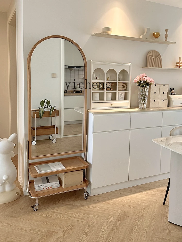 

ZZ medieval solid wood full-length mirror full-body floor-to-ceiling home fitting mirror sub-bedroom removable with magazine