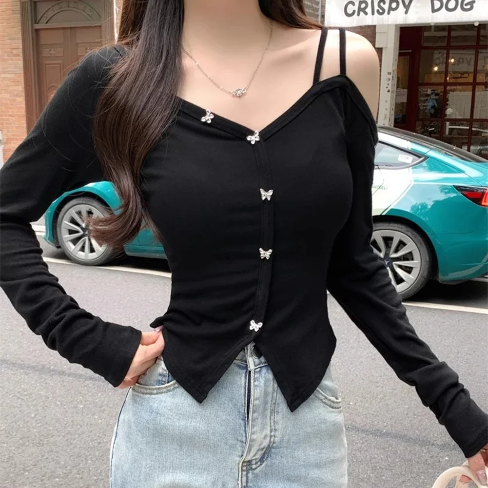 

Black Hot Girl T-shirt Long Sleeve Tee Suitable For Autumn Suitable For Winter Brand New Condition For Daily Wear