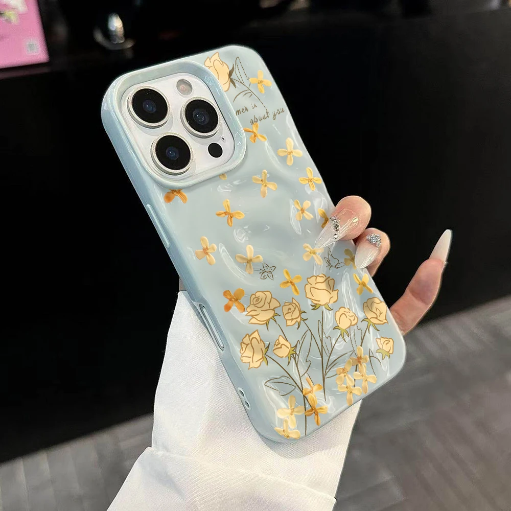 Einfaches Blumen-Kreativdesign Weiche Silikon-Handyhülle für iPhone 17 16 15 14 13 12 11 Pro Max 14 Plus 17Air Falten-Wellen-Design – Detail 2