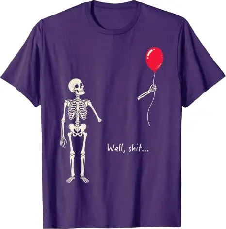 Y2k Gothic Skelett Halloween-Kostüm Humor Skelett Verlorener Ballon Scheiße Lustiges Sprichwort Zitat Herren Damen T-Shirt FSkeleton Tees – Detail 15