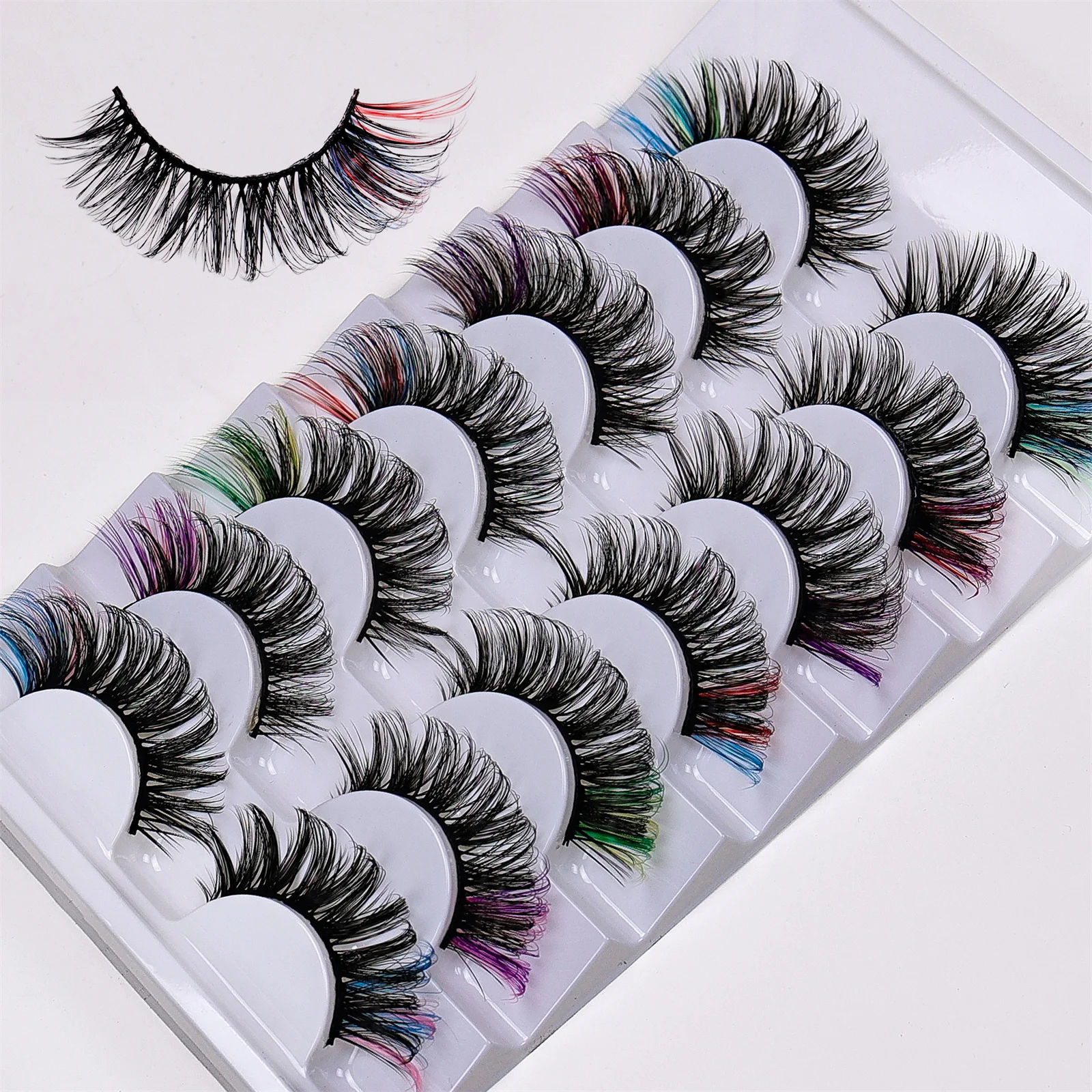 ふわふわつけまつげ,ボリュームDカール,ドラマチックな色,長くて厚い,色,7ペア