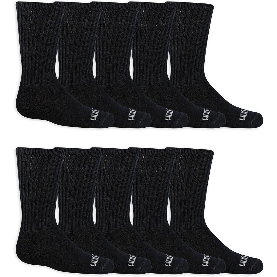 Fruit of the Loom Calcetines de doble defensa para niños, paquete de 10 ideales para actividades escolares y deportivas, absorbe la humedad y soporte para el arco