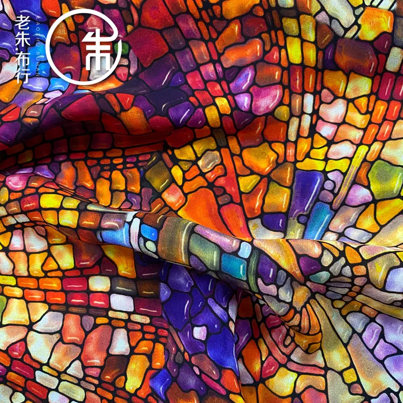 Graphic Fashion Material Silk Silk Fabric Fabric Draping Crepe De Chine Summer Clothing Handmade DIY Customization