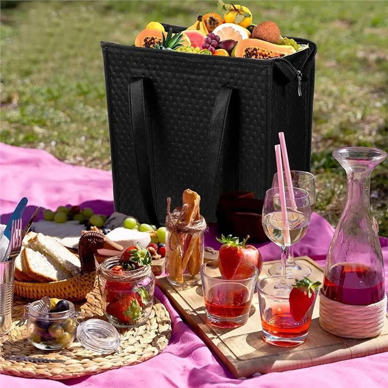 

ABRT-4-Pack Insulated Grocery Bags, Thermal Handbags With Zippered Top & Handles For Shopping & Food Delivery