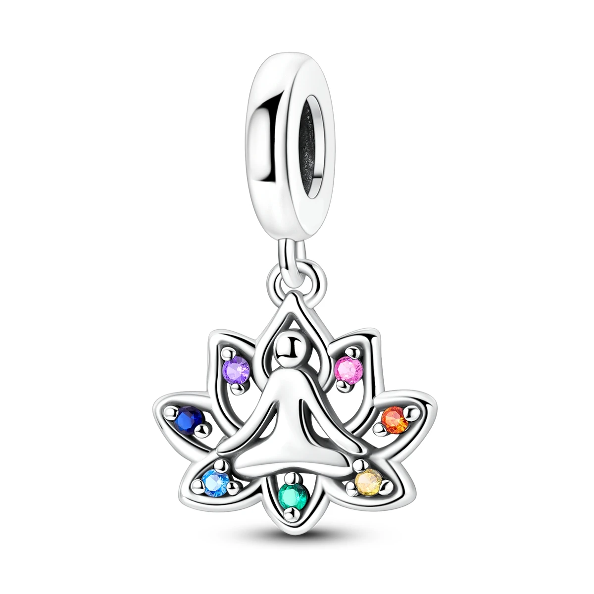 925 Silver Charm Yoga Lotus Zircon Pendant Fit Original Bracelet Diy For Lady  Fine Jewelry