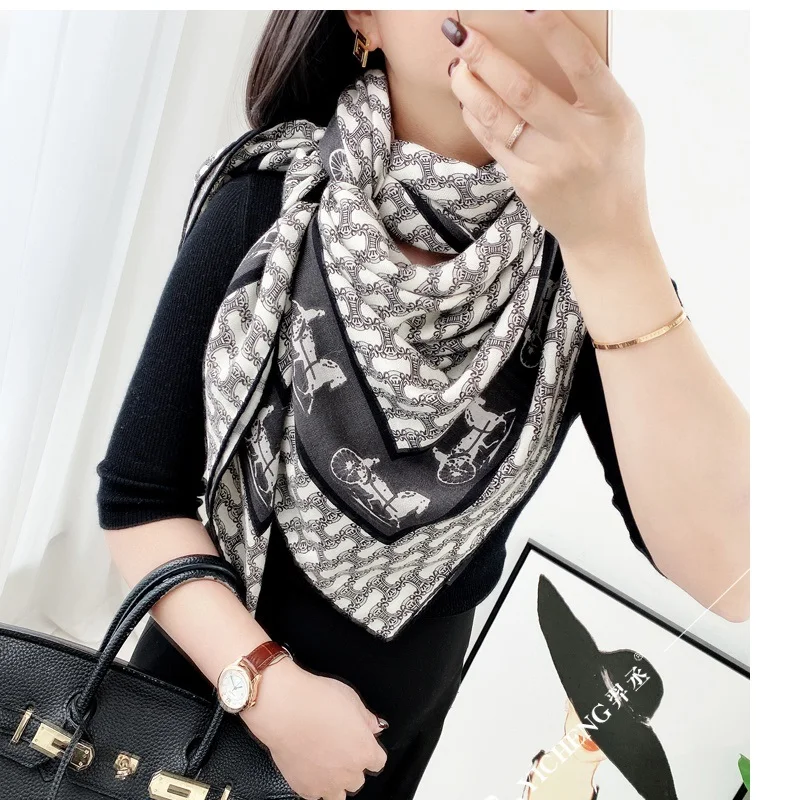 2023 Women Winter Wool Scarves Wraps Fashion Carriage Prints Wool Blanket Shawl Cape