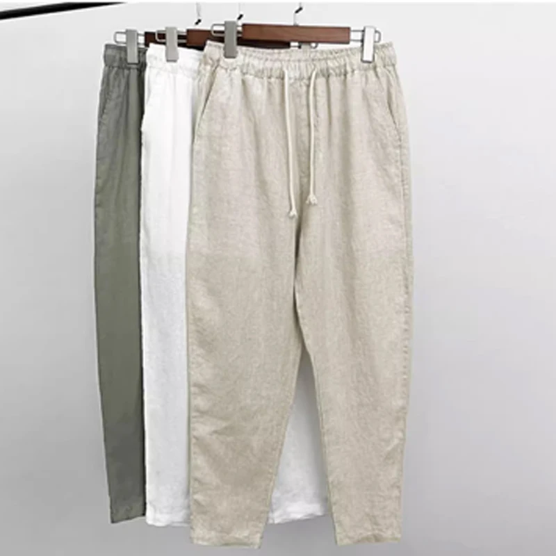 

Новые китайские льняные хлопковые брюки с широкими штанинами для мужчин, летние повседневные брюки прямого кроя, модные городские брюки с низкой талией, длинные брюки.