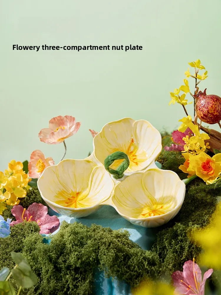 

Ручная роспись под глазурью, рельефный поднос для орехов, поднос для сухих фруктов, перегородка, высококачественная тарелка для закусок для гостиной