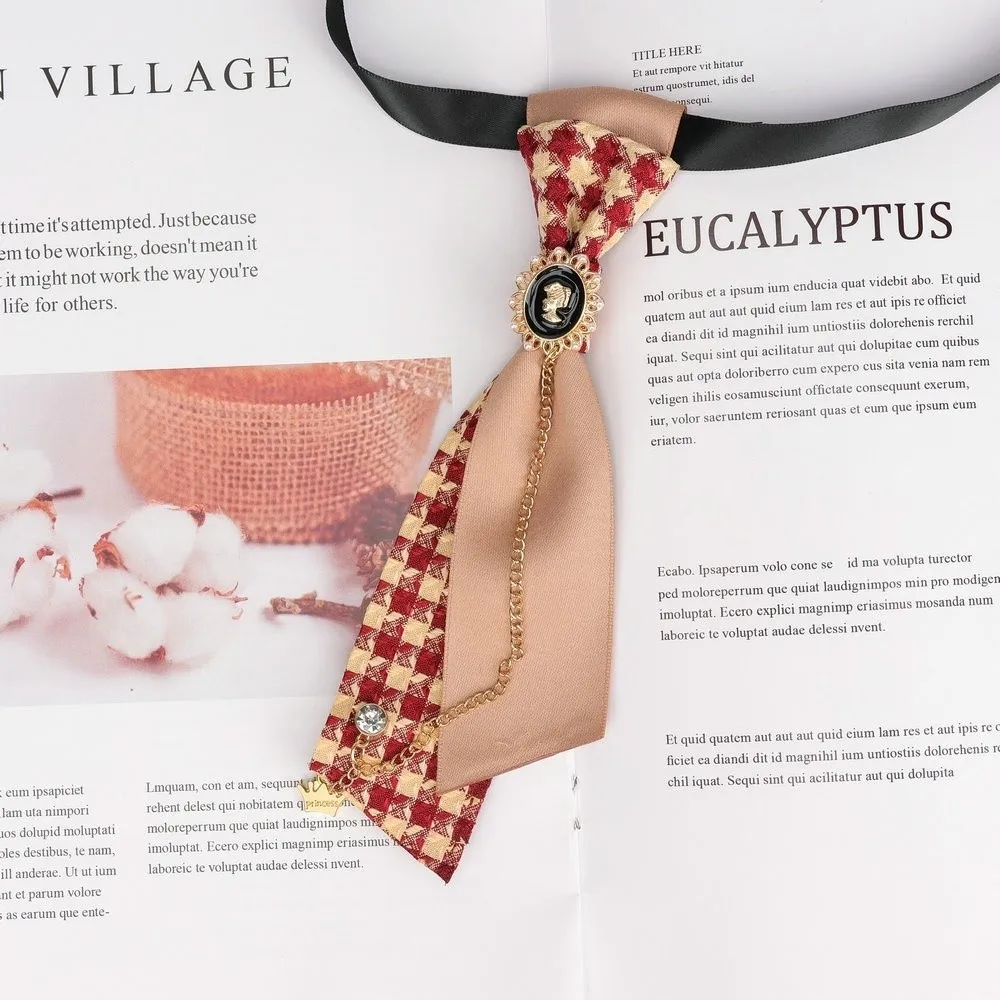 Vintage Y2K Preppy Necktie Rhinestone Chain Adjustable Strap Plaid Bow Tie Oval Multiple Colors Decorative Neck Tie Formal