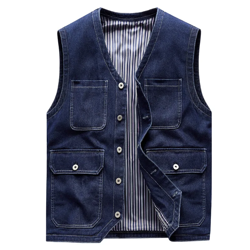 

Men's Retro-Style Sleeveless Denim Vest Spring-Autumn Loose Multi-Pocket Workwear Casual Outdoor Fishing Jacket