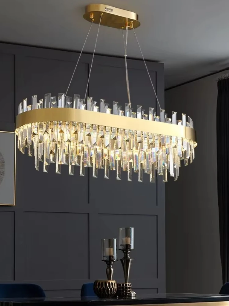 French luxury crystal LED chandelier is simple and suitable for bar living room dining room oval chandelier